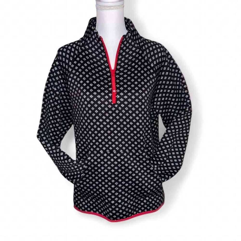 TALBOTS CLASSY BLACK WHITE RED TRIM‎ PULL OVER SWEATER LADIES XL